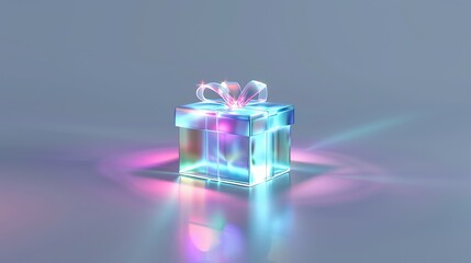 Glowing transparent gift boxes isolated on blue background