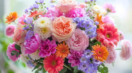 Colorful Flowers Overflowing in a Vase