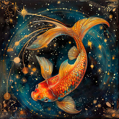 Astrological horoscope zodiac pisces sign. Astrology, knowledge of the stars in the sky