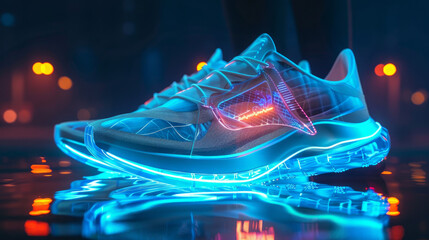 Track your fitness journey with futuristic hologram shoes! These sneakers monitor your health stats while you run and exercise. They're perfect for marathon training or everyday workouts.