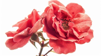 Two crimson roses on a single stem - obrazy, fototapety, plakaty