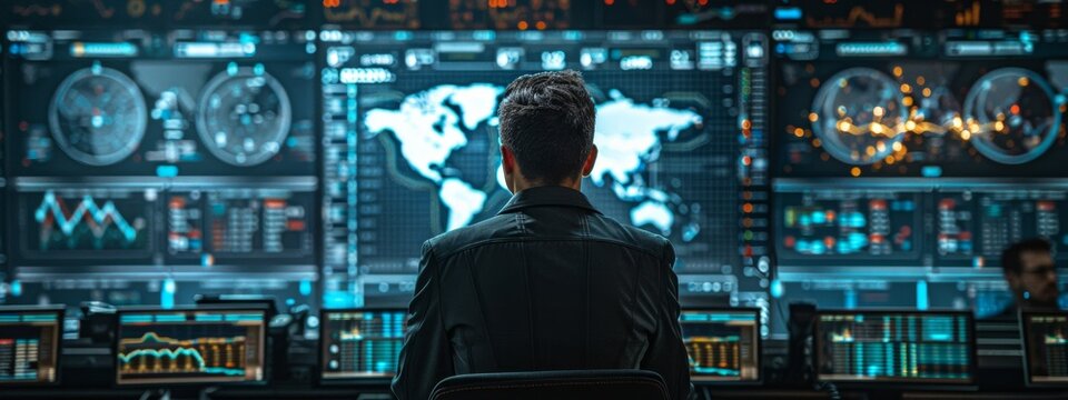 Cyber Defense Tactics in a Digital War Game - Cybersecurity Experts Using Advanced Tools to Protect Network - Strategic Battle Map Visualization
