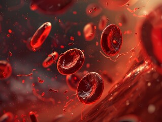 Fototapeta premium Abstract Illustration of Erythrocytes in Bloodstream, Symbolizing Vitality and Microscopic Biological Dynamics. Red blood cells in vein.