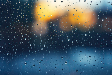 Close-up of Rainwater Drops Falling on Glass Window