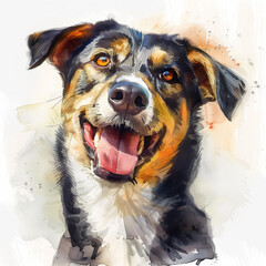 Painting watercolor a happy smile Dog Portrait, a little bit blurry sketch, white background