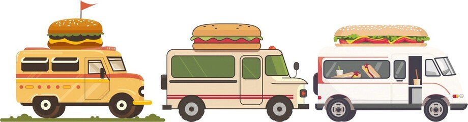 a cartoon drawing of  food trucks with hamburger