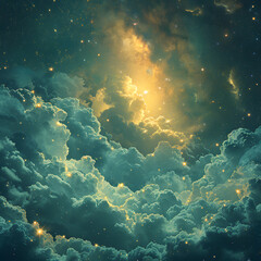 Fototapeta na wymiar Realistic Night Sky with Shining Stars, Clouds, and Cosmic Ambiance