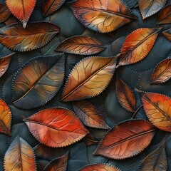 Seamless abstract leather leaves pattern background