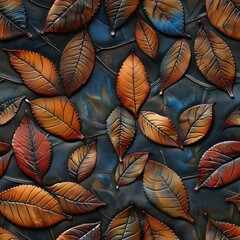 Seamless abstract leather leaves pattern background