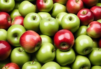 Pile of fresh green and red apples