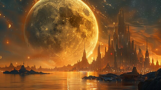 Alien civilizations, portraying diverse extraterrestrial cultures, societies, and architectural wonders on distant worlds