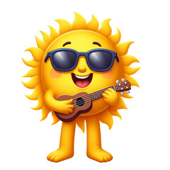cartoon sun with sunglasses on a guitar