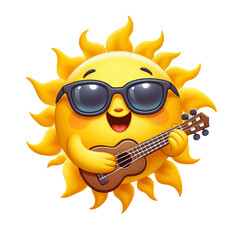 cartoon sun with sunglasses and a guitar