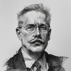 Artistic Flair: Rough Sketch Style Portrait of Man with Moustache and Glasses