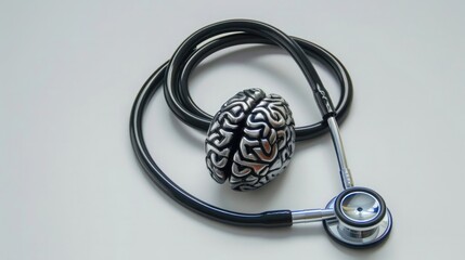 Stethoscope adorned with a brain symbol, symbolizing neurological examination and cognitive health.