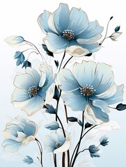 Clean line stylized flowers, vector graphic, on alabaster hue ,  vector and illustration