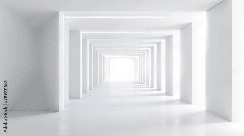 Aufkleber Minimalist white corridor with a perspective of repeating rectangular frames