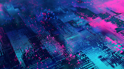 Obraz premium Abstract neon light patterns represent a high-tech digital metropolis at night