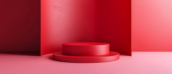 Red round podium on red background. 3d rendering, mock up for product presentation