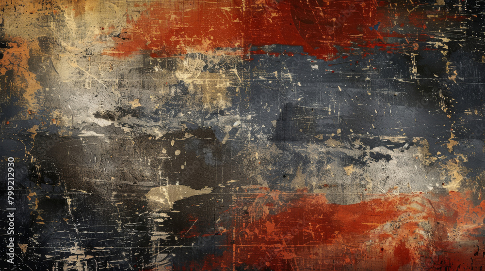 Poster artistic backdrop featuring a distressed texture with bold colors and scratches