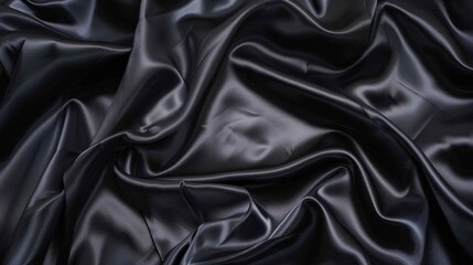 Obraz premium black silk fabric texture background with wavy folds