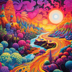 Fototapeta na wymiar Psychedelic Journey: A Colorful LSD Trip