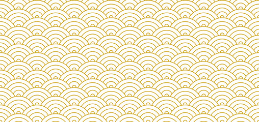 Chinese traditional oriental ornament background, golden clouds pattern seamless, Chinese new year decor banner - vector