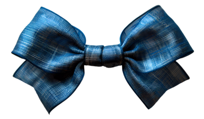 A blue ribbon with a pattern of leaves and flowers.