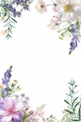 Frame decorated with purple flowers. Watercolor flower borders in vibrant hues perfect for weddings, birthdays, cards, backgrounds, invitations, and wallpapers.