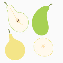 Pear and its variations of cutting. Vector illustration