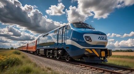 Fototapeta na wymiar High-speed train on the background of the landscape