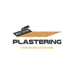 Plastering template logo design. illustration of trowel plastering with stacked brick