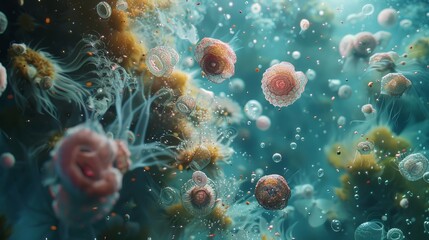 Microscopic Plankton in Acidic Ocean Water - Scientific Illustration