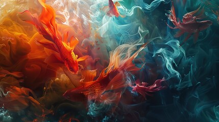 A stunning UHD image displaying an abstract depiction of fishes. 
