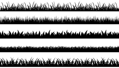 Grass silhouette seamless pattern set, park, field lawn, meadow, horizontal nature lush landscape background