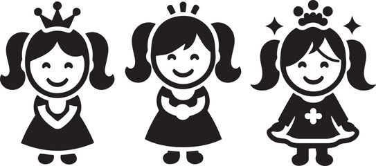 Three little girls with crowns on their heads vector illustration for Children's day.