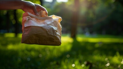 Fototapeta premium Hand Holding Biodegradable Paper Bag