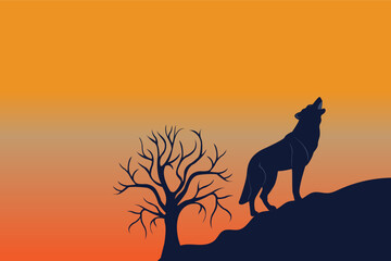 Vector illustration of wolf afternoon background.