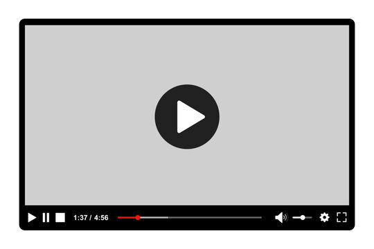 Multimedia video player with play button, play video window with navigation icons, video streaming on internet, modern social media video player interface template live digital stream