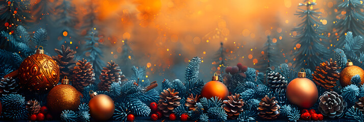 Christmas Ornament Illustration - Vibrant Orange and Teal - obrazy, fototapety, plakaty