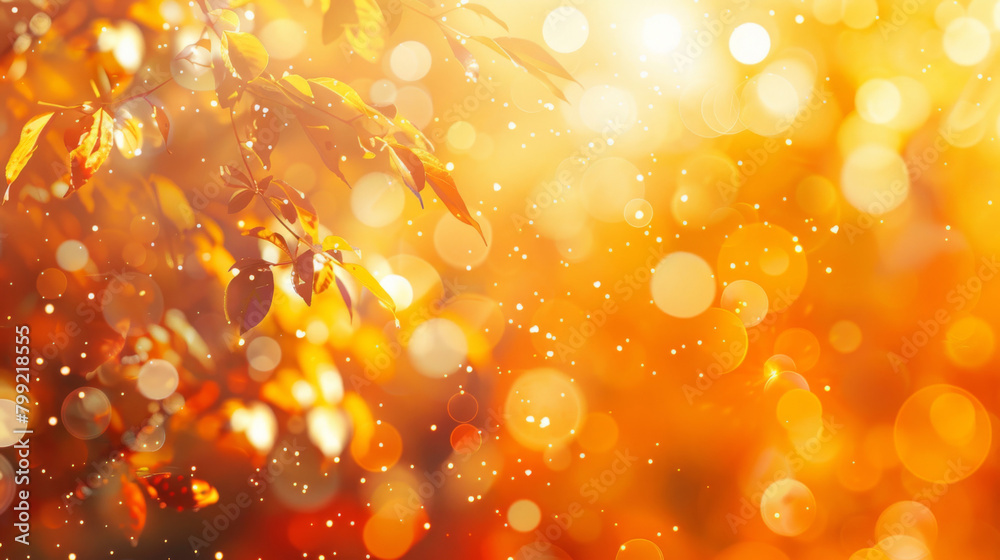 Poster Shimmering autumn background with sunlit leaves and soft bokeh effect