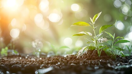 Nurturing Business Growth: Seedling in Rich Soil as a Symbol of Success. Concept Business Growth, Seedling, Rich Soil, Success Symbol, Nurturing Business