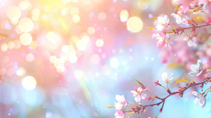 Dreamy, bokeh-lit pastel background with cherry blossoms