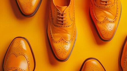 Elegant brown leather formal shoe, brogues in a repetitive pattern