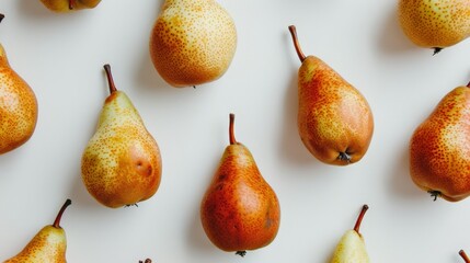 Group of ripe pears on white surface - Powered by Adobe