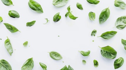 Fresh Basil Leaves on White Background Generative AI