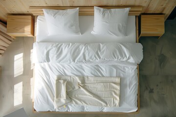 Fototapeta na wymiar Luxurious King-Size Bed with Wooden Frame Generative AI