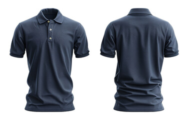 set of plain navy blue polo shirt mockup templates with front and back views, generated ai