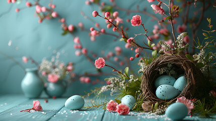 Simple and Elegant Easter Canvas with Spring Flowers for Inspiration and Renewal - obrazy, fototapety, plakaty