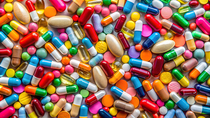 Lots of colorful medicines and pills. Background